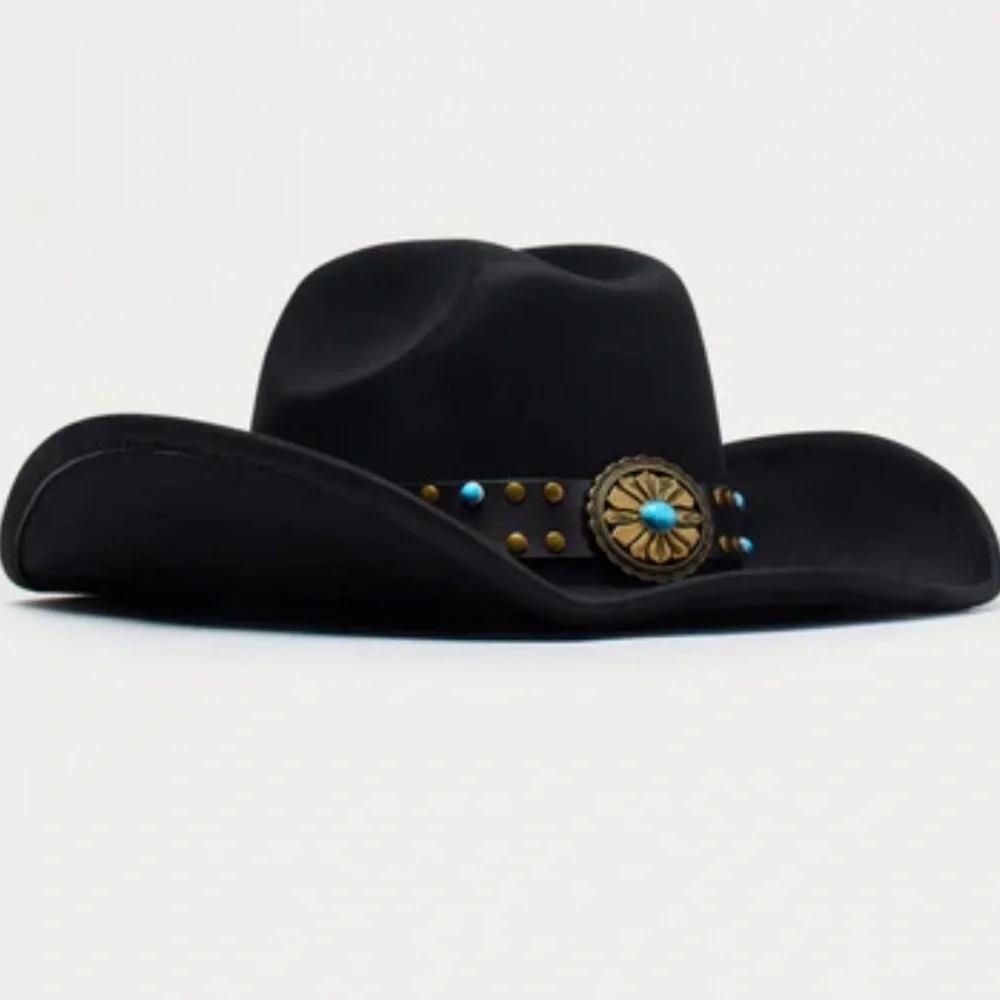Black Cowboy Hat with Turquoise Accents